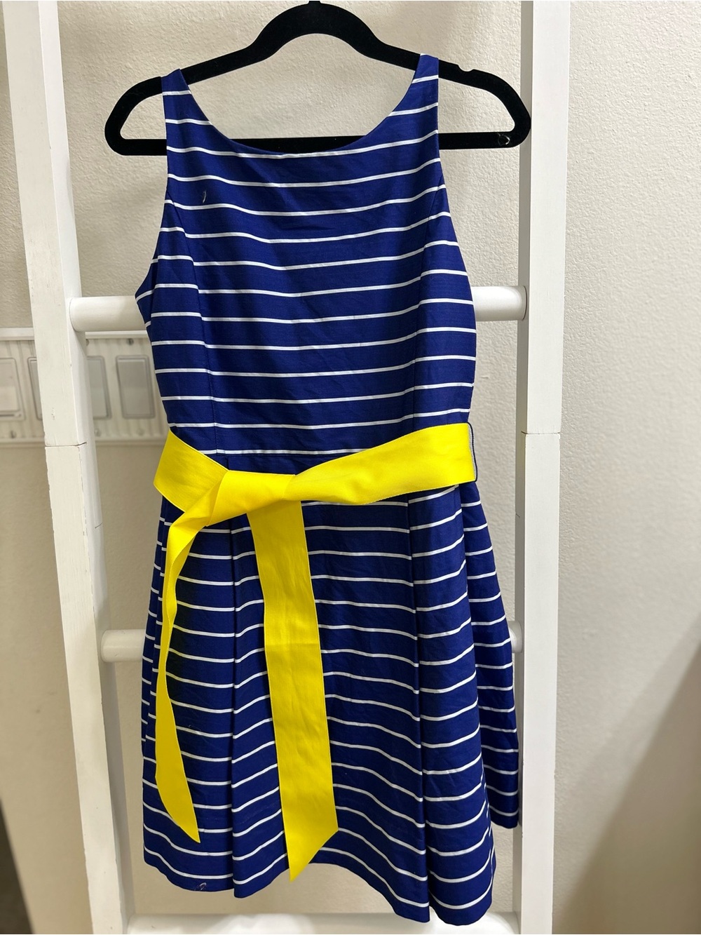 Polo Ralph Lauren Girls Striped Navy Dress w/ Yellow Sash sz 10